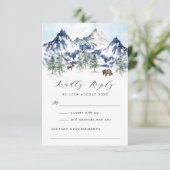 Watercolor Winter Mountain Forest Wedding RSVP Karte (Stehend Vorderseite)