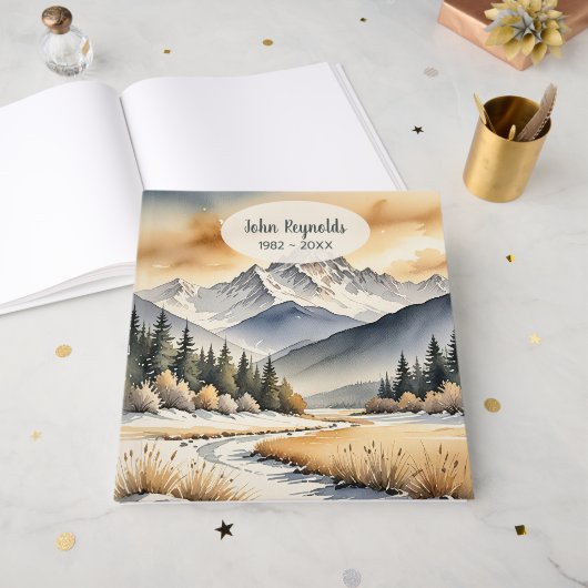 Watercolor Winter Mountain Scene Gästebuch (Vorderseite offen)