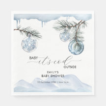 Watercolor Winter Mountain Snowflake Baby Shower 