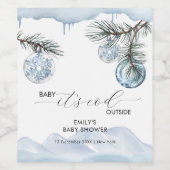 Watercolor Winter Mountain Snowflake Baby Shower Weinetikett (Einzelnes Label)