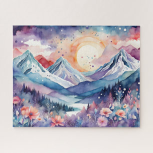 Watercolor Winter Mountains Boho Ästhetische Puzzl Puzzle