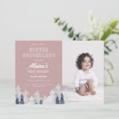 Watercolor Winter Onederland Geburtstagsparty Einladung (Stehend Vorderseite)