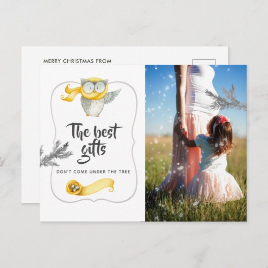 Watercolor Winter Owl Weihnachtsbaby erwartet Ankündigungspostkarte (Vorne/Hinten)