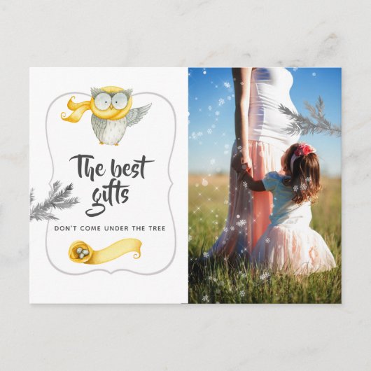 Watercolor Winter Owl Weihnachtsbaby erwartet Ankündigungspostkarte (Vorderseite)