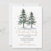 Watercolor Winter Pine Gold Weihnachten Einladung (Vorderseite)