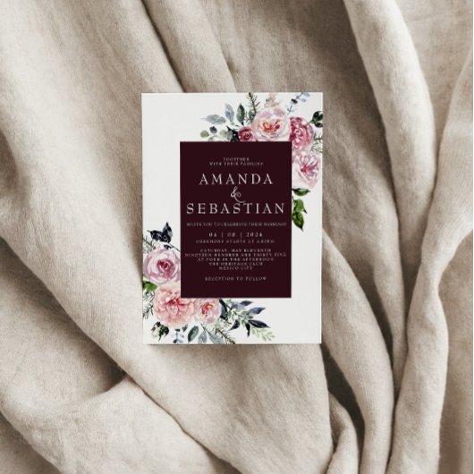 Watercolor Winter Pink Floral Frame Wedding Party Einladung