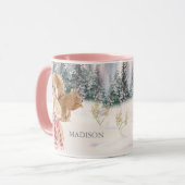 Watercolor Winter Rabbit Eichhörnchen Name Tasse (Vorderseite Links)
