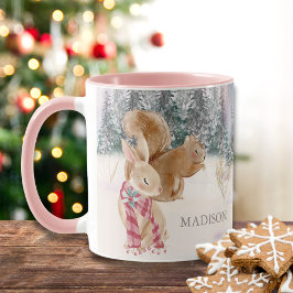 Watercolor Winter Rabbit Eichhörnchen Name Tasse