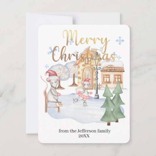 Watercolor Winter Rats Frohe Weihnachten (Vorderseite)