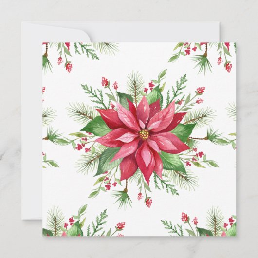 Watercolor Winter Red Poinsettia Weihnachten Einladung (Rückseite)