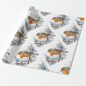 Watercolor Winter Robin Bird Nature Geschenkpapier (Ungerollt)
