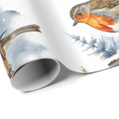 Watercolor Winter Robin Bird Nature Geschenkpapier (Rolleneckpunkt)