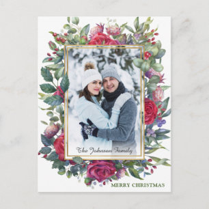 Watercolor Winter Rose Blume Foto Weihnachten Postkarte