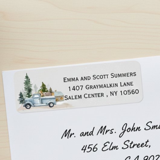 Watercolor Winter Rustic Truck Woodland Adresse