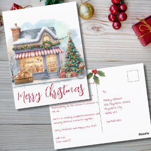 Watercolor Winter Scene Frohe Weihnachtstypografie Postkarte