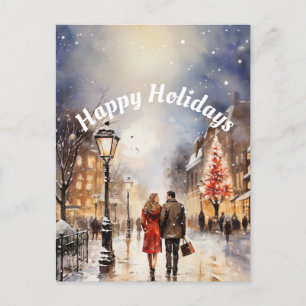 Watercolor Winter Scene Happy Holidays Postkarte