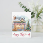 Watercolor Winter Scene Merry Christmas Typography Postkarte (Stehend Vorderseite)