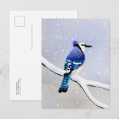 Watercolor Winter Snow Bird Blue Jay Einladungspostkarte (Vorne/Hinten)