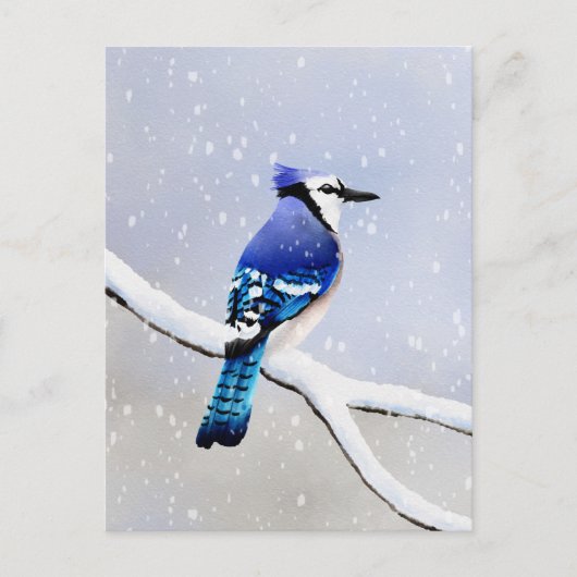 Watercolor Winter Snow Bird Blue Jay Einladungspostkarte (Vorderseite)