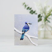 Watercolor Winter Snow Bird Blue Jay Einladungspostkarte (Stehend Vorderseite)