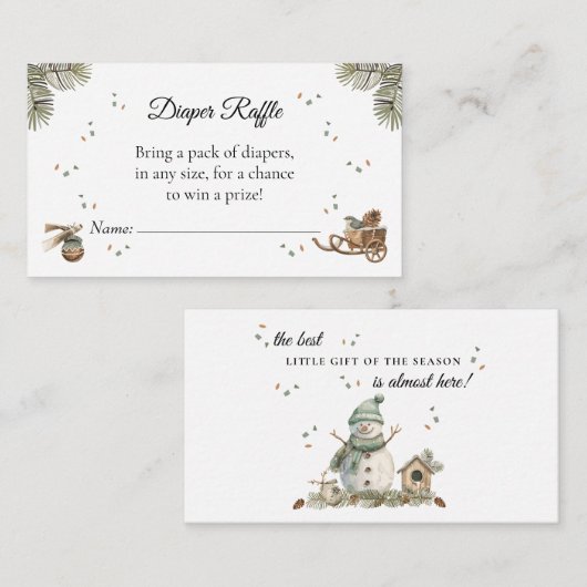 Watercolor Winter Snowman Diaper Raffle Begleitkarte (Vorne/Hinten)