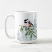 Watercolor Winter Spruce Tree Chickadee Kaffeetasse (Links)