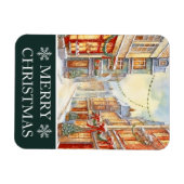 Watercolor Winter Street Scene Weihnachtskarte Magnet (Horizontal)