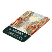 Watercolor Winter Street Scene Weihnachtskarte Magnet (Linke Seite)