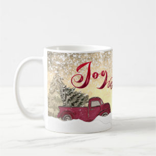 Watercolor Winter Szene roter LKW Joliday Kaffeetasse