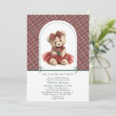 Watercolor Winter Teddy bear Christmas Baby Show Einladung (Stehend Vorderseite)