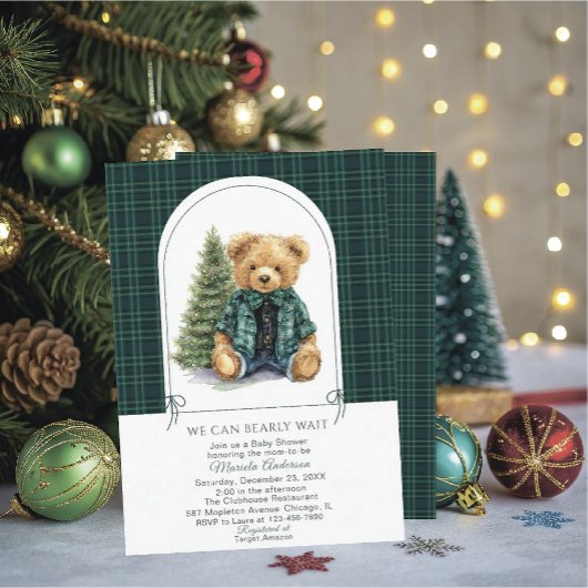 Watercolor  Winter  Teddy bear ChristmasInvitation Einladung