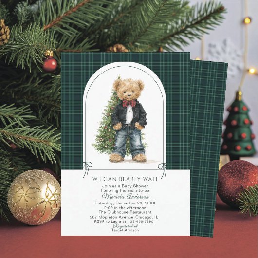 Watercolor Winter Teddy bear ChristmasInvitation Einladung