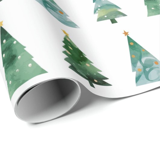 Watercolor Winter Tree Weihnachtswrapping Geschenkpapier (Rolleneckpunkt)