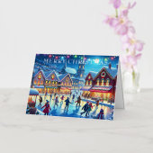 Watercolor Winter Village Ice Skater Weihnachten (Orchidee)