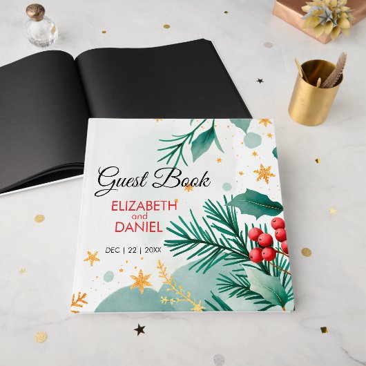 Watercolor Winter Wedding Guest Book - Elegant Gästebuch (Vorderseite offen)
