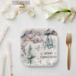 Watercolor Winter Weihnachtsdruckplatte Pappteller