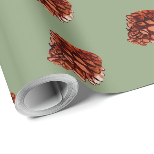 Watercolor Winter Weihnachtswald Cones Grüne Geschenkpapier (Rolleneckpunkt)