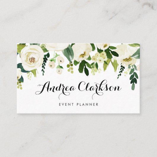 Watercolor Winter Weiße Blume Garland Visitenkarte (Vorderseite)