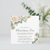 Watercolor Winter White Rose Weihnachtsabend Einladung (Stehend Vorderseite)