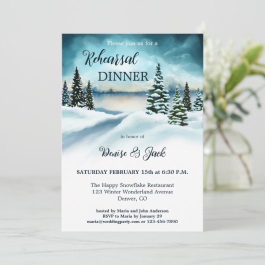 Watercolor Winter Wonderland Probe Abendessen Einladung (Stehend Vorderseite)