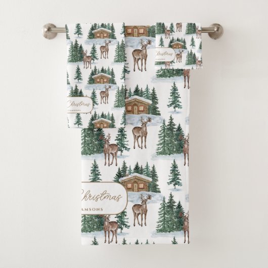 Watercolor Winter Wonderland Rustic Barn Christmas Badhandtuch Set (Insitu)