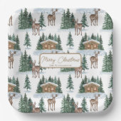 Watercolor Winter Wonderland Rustic Barn Christmas Pappteller (Vorderseite)