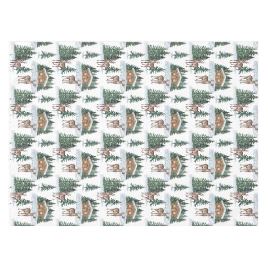 Watercolor Winter Wonderland Rustic Barn Christmas Tischdecke (Vorderseite (Horizontal))
