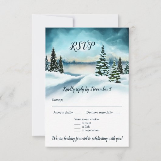 Watercolor Winter Wonderland Wedding Menu UAWG Einladung (Vorderseite)