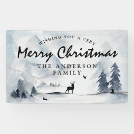 Watercolor Winter Woodland Frohe Weihnachten Banner