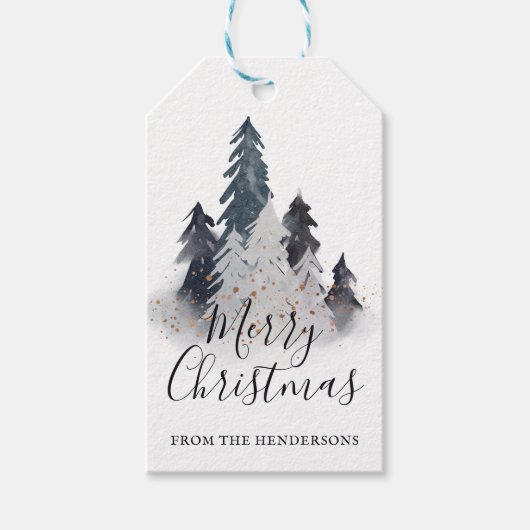 Watercolor Winterbaum Weihnachten Geschenkanhänger (Vorderseite)