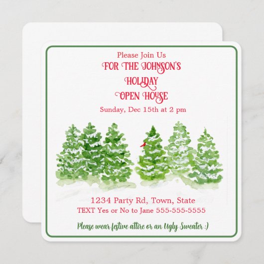 Watercolor Winterbäume PERSONALISIEREN G Einladung (Vorne/Hinten)