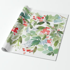 Watercolor Winterberry Holly Christmas Pattern Geschenkpapier