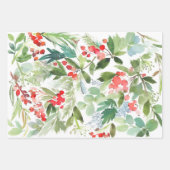 Watercolor Winterberry Holly Pattern Weihnachten Geschenkpapier Set (Vorderseite)