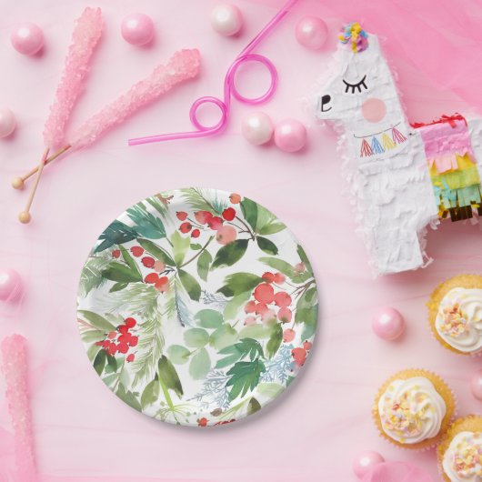 Watercolor Winterberry Holly Pattern Weihnachten Pappteller (Party)